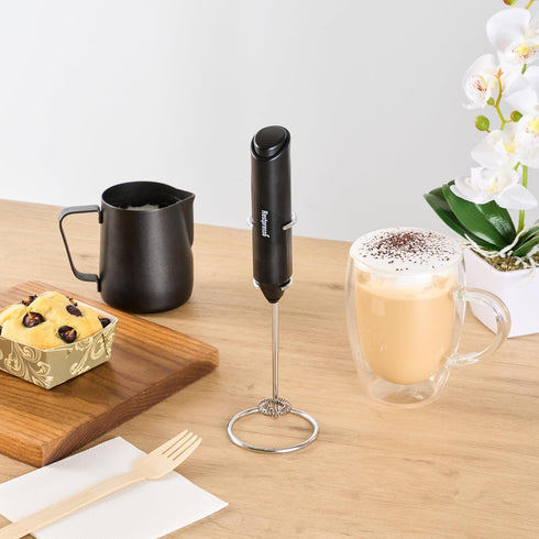 1 Restaurantware-Restpresso Electric Milk Frother, Battery-Operated Electric Foam Maker - With Stand, Stainless Steel