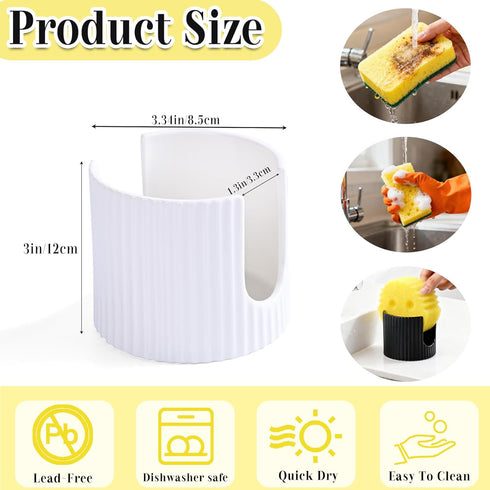 Countertop, Ceramic Sponge Holder for Kitchen Sink - Dishwasher Safe Porcelain Dish Sponge Caddy Minimalist Vertical