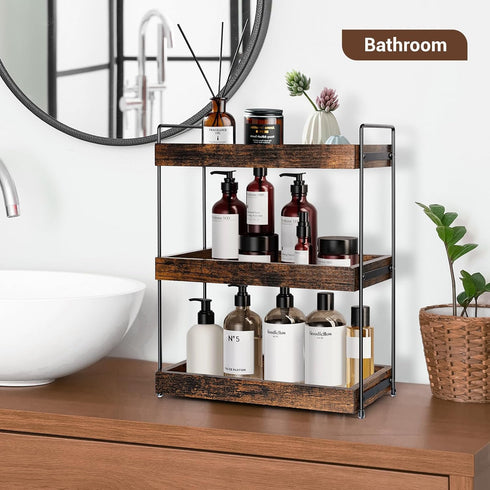 Cedwnuer 3-Tier Countertop Counter, Counter Bathroom Shelf, Wood Spice Rack Organizer for Kitchen Vanity Corner Shelf