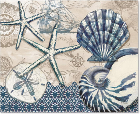 Cut N' Funnel Tide Pool Shells Designer Flexible Plastic Cutting Board Mat, 15" x 11.5", Easy to Clean, Made in the USA
