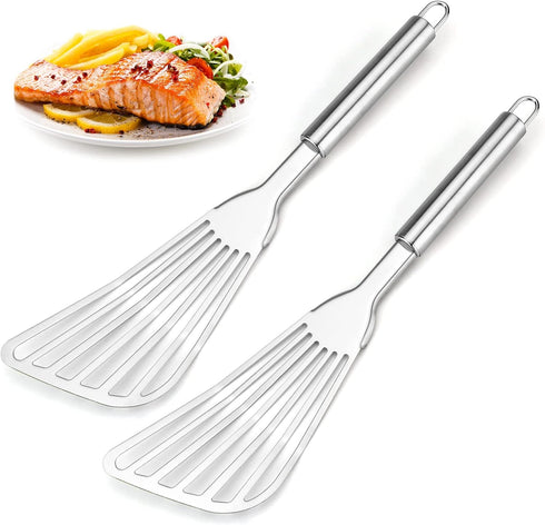 2-Piece Premium Fish Spatula Set, Big Size Stainless Steel Turner for Cooking, Flipping, Frying, and Grilling