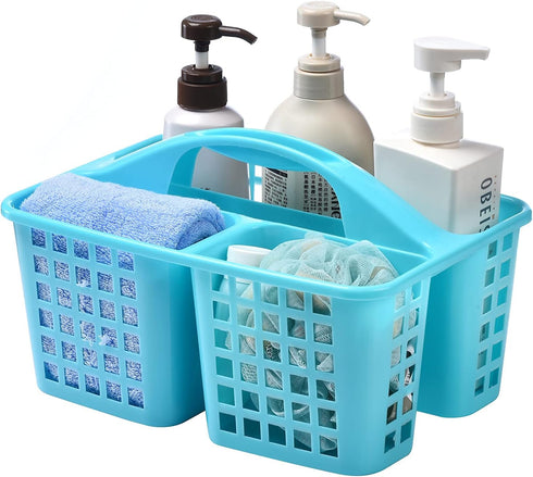 ALINK Plastic Shower Caddy Basket, Portable Divided Cleaning Supply Storage Organizer with Handle, Blue