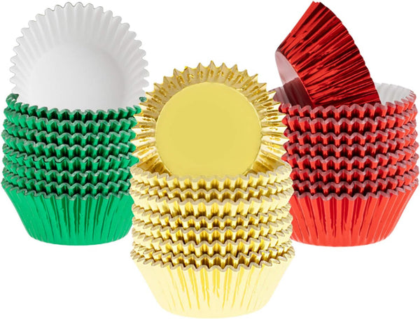 Whaline 300Pcs Foil Metallic Cupcake Liner Baking Cups, Standard Size Treat Cups for Christmas, Weddings, Birthdays,