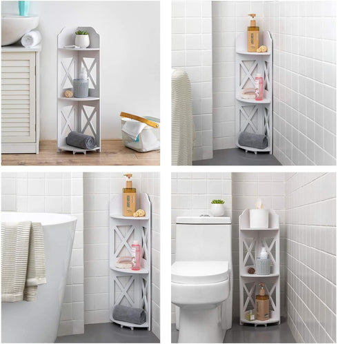 Waterproof Corner Shelf Stand, Storage Organizer for Bathroom, Perfect for Small Space, White Toilet Paper Stand