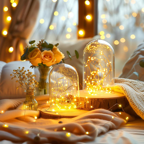 2Pack 33Ft 100 Fairy Lights Plug in, LEDs Waterproof Silver Wire Firefly Lights, Adaptor Included, Starry String Lights