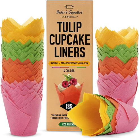 Tulip Cupcake Liners, 160pcs Muffin Liners for Baking by Baker’s Signature, Sturdy, Greaseproof, Easy to Use