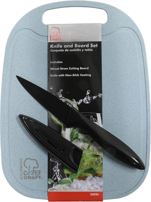 Chef Craft Select Wheat Straw Cutting Board and Knife Set, 10 inch x 7.5 inch, Blue by Chef Craft