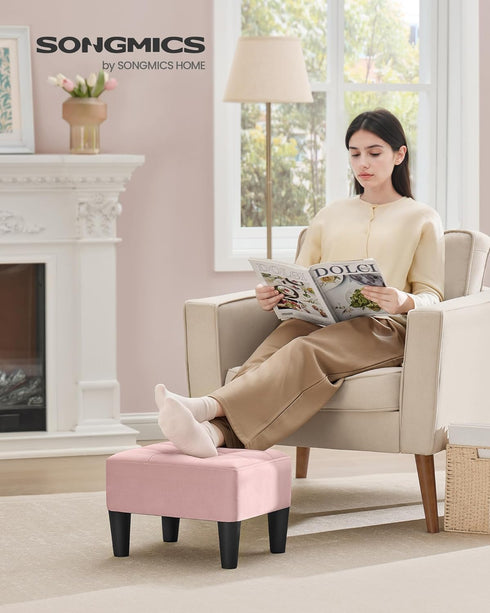 330 lb ULOM501R01 SONGMICS Foot Stool with Legs, Small Footstool Ottoman, Velvet Seat with Thick Cushion, for Living