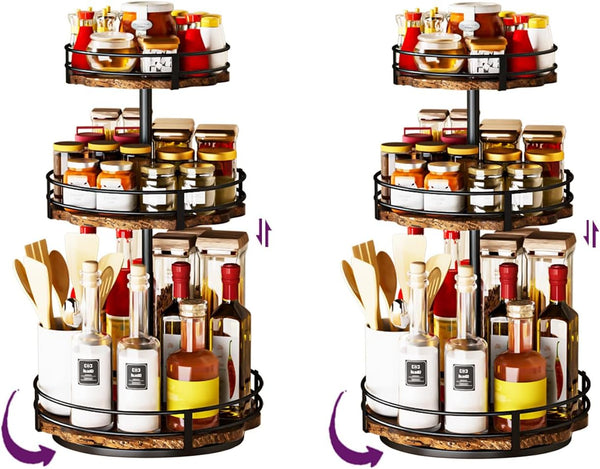 Heavy-Duty 3-Tier Lazy Susan Organizer, Adjustable to Different Heights, Countertop Spice Rack,