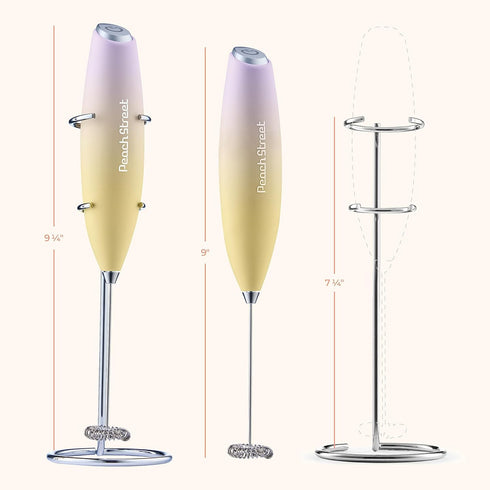 Powerful Handheld Milk Frother, Mini Battery Operated Milk Foamer with Stainless Steel Drink Mixer and Frother Stand