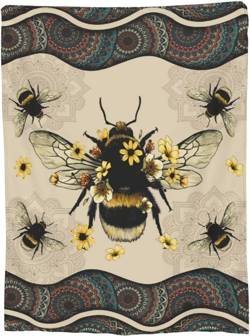 dollffey 50"X60" Bee Blanket Bees Sunflower Decor Throw Blanket Super Warm Soft Plush Lightweight Fleece Flannel Winter