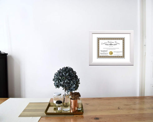 Creative 7x9 White Diploma Frame with Glass Easel, Wall Hangers, Holds 10x12 Media without Mat