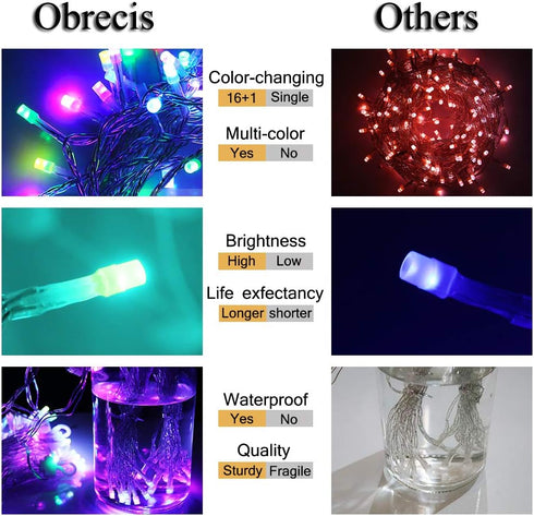 66FT 200 34 Color Changing Christmas Lights Outdoor, LED Colors String Lights with Remote Multicolor Plug in Waterproof