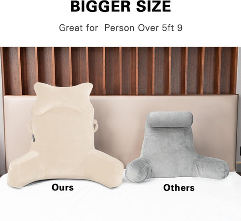 31" Reading Pillow-Extra Large Bed Rest Pillow with Detachable Neck Roll & Arms for Sitting in Bed or Couch-Backrest