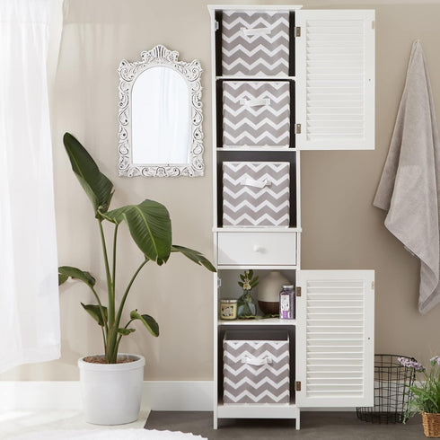 Set 4 DII Non Woven Polyester Storage Bin, Chevron, Gray, Small