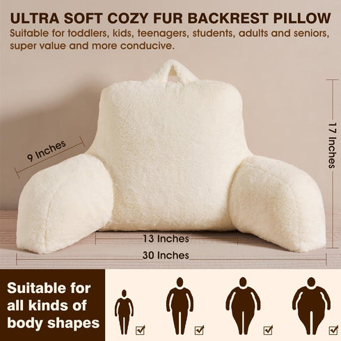 Jillche Bed Cozy Faux Fur Reading Pillow for Bed/Couch/Floor/Dorm, Great Back Pillow for Bed Sitting Up, Fluffy Fur Bed