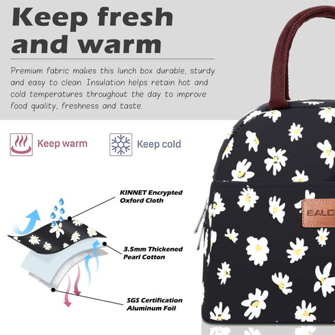 BALORAY Lunch Bag for Women Men, Insulated Lunch Box for Work, Picnic, Travel - Daisy