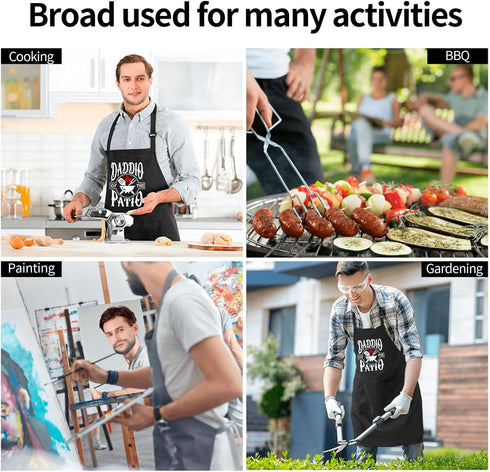 Grill Aprons for Men with Pockets, Daddio of the Patio Funny Gifts for Dad Birthday