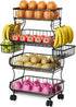 Simple Trending 4 Tier Rolling Cart, Stackable Kitchen Storage Metal Wire Basket Stand with Wheels and 2 Hanging Baskets