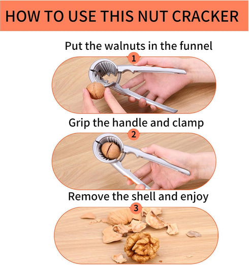 2 PCS Nut Crackers for All Nuts Heavy Duty Walnut Cracker with Non-Slip Handle Pecan Crackers Tools Funnel Walnut