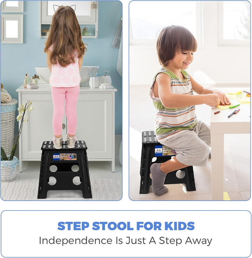2PACK 13" 2PACK) ACKO Folding Step Stool - Height Premium Heavy Duty Foldable Stool for Kids and Adults, Kitchen Garden