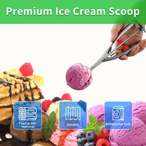 3PCS Premium Ice Cream Scoop Set, Small/Medium/Large Stainless Steel Scoops, Professional Trigger Release by AOULELA