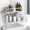 Over The Toilet Storage Shelf, 2-Tier Bathroom Organizer, Punch-Free Home Storage Rack with Hooks, White