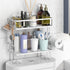 Over The Toilet Storage Shelf, 2-Tier Bathroom Organizer, Punch-Free Home Storage Rack with Hooks, White