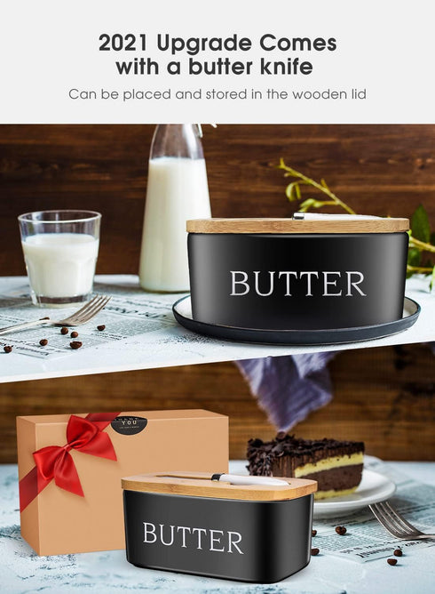 Set 2, AISBUGUR Butter Dish with lid Ceramics Butter Keeper Container with Knife and High- quality Silicone Sealing