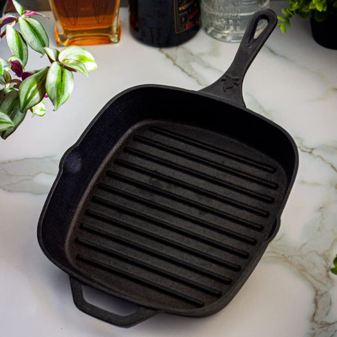 Backcountry Iron 10.5 Inch Square Grill Pan, Medium Pre-Seasoned Cast Iron