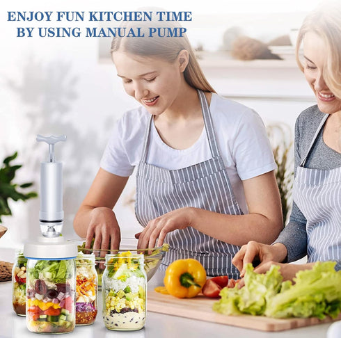 Mason Jar Vacuum Sealer Kit with Accessory Hose for Wide and Regular Mouth Jars, Manual Portable Vacuum Pump and Lid