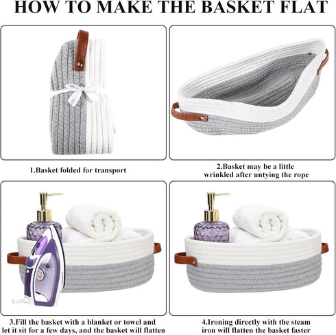 Bathroom Countertop Organizer Basket, Cotton Rope Woven Decorative Basket for Bathroom, Bedroom, 13"x6.3"x4.3" (Off