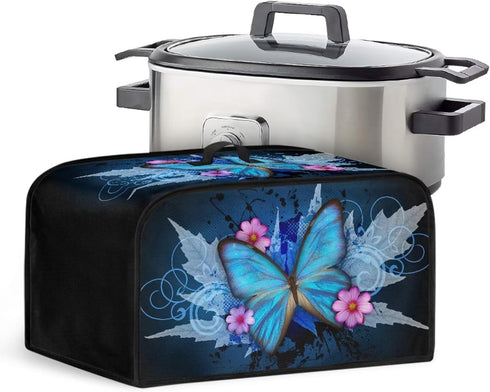 Dust Cover for Slow Cooker, Multi-Cooker Crock Pot Cover with Extra Accessories, Blue Butterfly Flower Design