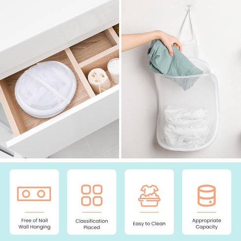 3 Pieces Hanging Laundry Hamper Bag, Foldable Mesh Hamper with Carry Handle for Dirty Cloth, Toy, Camping, Hotel Use