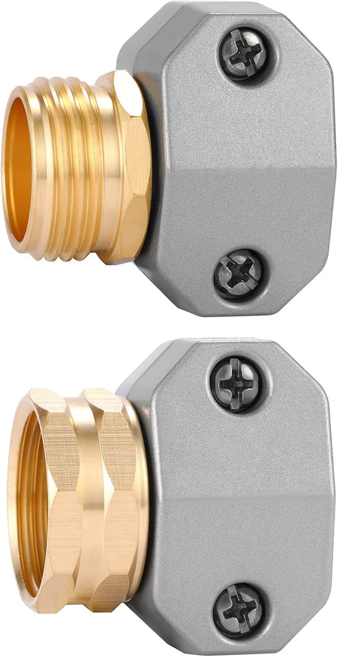 Zinc and Aluminum Male and Female Coupling, 2 Pack Garden Hose Repair Fitting, Fits 5/8-Inch and 3/4-Inch