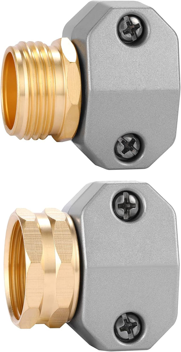 Zinc and Aluminum Male and Female Coupling, 2 Pack Garden Hose Repair Fitting, Fits 5/8-Inch and 3/4-Inch