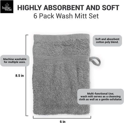6 Pack 6 8.5 Set, High Rise Stripe x Wash Mitt Low Twist, Highly Absorbent, Gentle Hand and Face Cloth, European Style