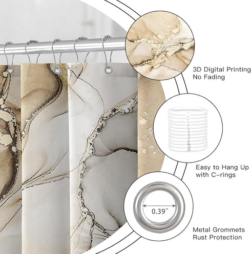 4PCS Sets Sets Set Beige Marble Bathroom with Shower Curtain and Rugs, Abstract Shower Curtain with Rugs for Bathroom