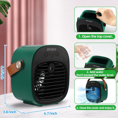 Portable Air Conditioner, 5200mAh Rechargeable Personal Air Cooler with 3 Speeds, Quiet Mini Fan for Home, Bedroom,
