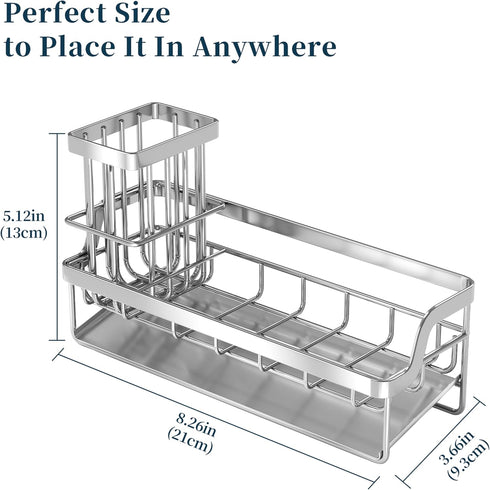 Countertop Consumest Sponge Holder for Kitchen Sink - Sink Caddy with Stainless Steel Self Drain Tray, Sink Organizer