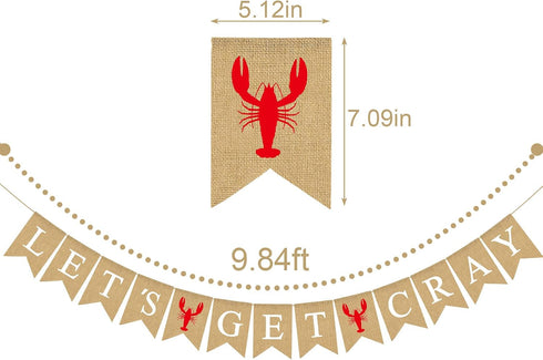 Summer Pudodo Jute Burlap Crawfish Let's Get Cray Banner Rustic Lobster Party Decoration