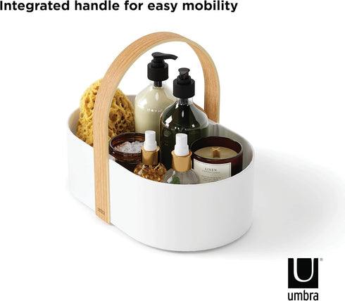 Umbra Bellwood Multipurpose Caddy Organizer with Handle, Desk, Makeup, Kitchen Cabinet Organizer, Natural/White