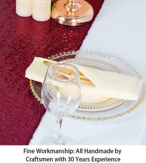 ShinyBeauty Burgundy Table Runners, 2 Packs 12''x72'' Wine Sequin Table Runners for Wedding, Party Decoration