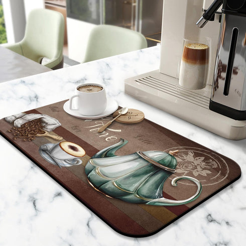 Coffee Mat 19inx12in, Absorbent Anti-Slip Coffee Bar Mat for Countertops, Fits Under Coffee Machine, Dish Drying Mats