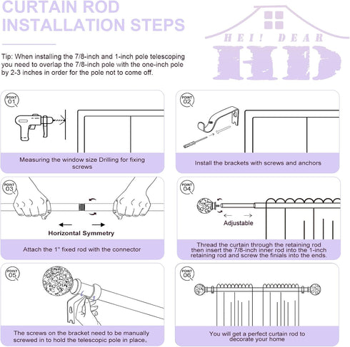 White Curtain Rods for Windows 72 to 144 Inch, 1 Inch Adjustable Heavy Duty Long Curtain Rod