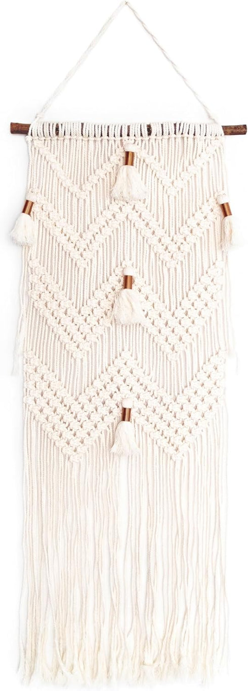 SOLID OAK Macrame Wall Hanger Kit with Chevrons and Tassels