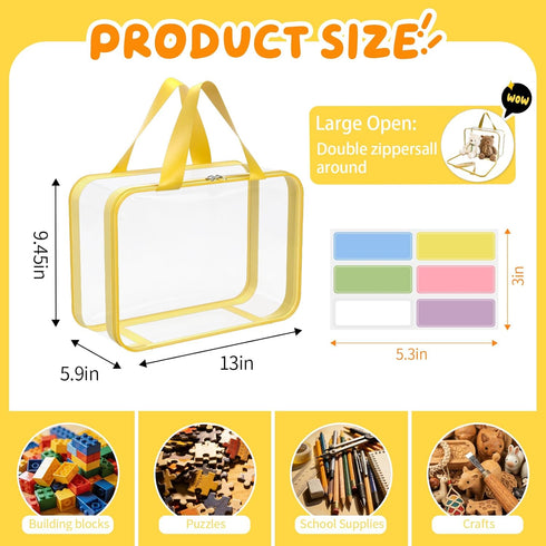 8pcs NEW Extra large color Toy Storage Bags with Zipper and Labels, Clear PVC Waterproof Toy Organizers Bags for Board
