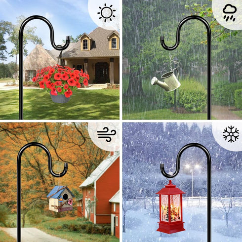 60" 7 Stands,2 Packs ANIDEER Shephards Hook for Outdoor, Heavy Duty Bird Feeder Pole with Base Prongs, Adjustable