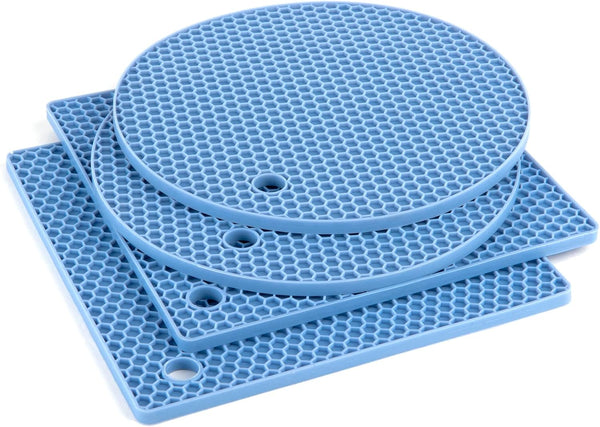 Joyhalo Silicone Trivets for Hot Dishes, Flexible Hot Pads for Kitchen Countertops, Easy to Wash - Blue