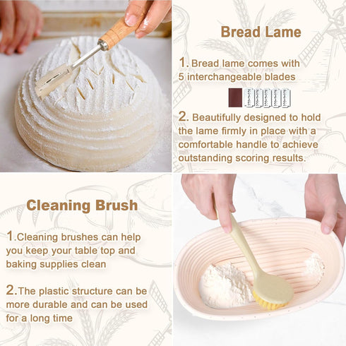 Bread Making Tools Set of 7, Includes Round Baking Mat, Oval Baking Mat, Sourdough Whisk, Bread Lame, Perfect Gift for